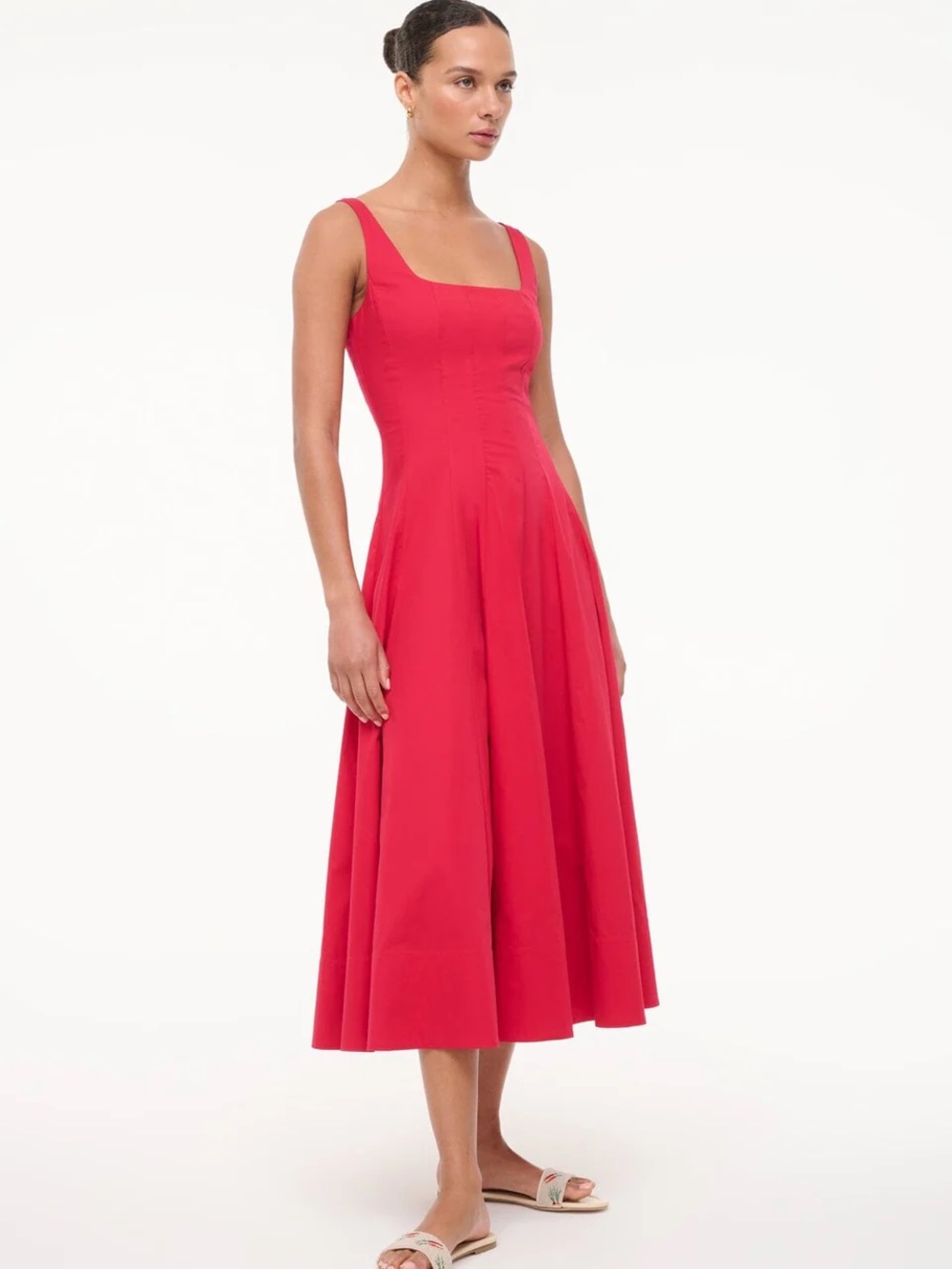 Sleeveless Square-Neck Red Midi Dress NWT